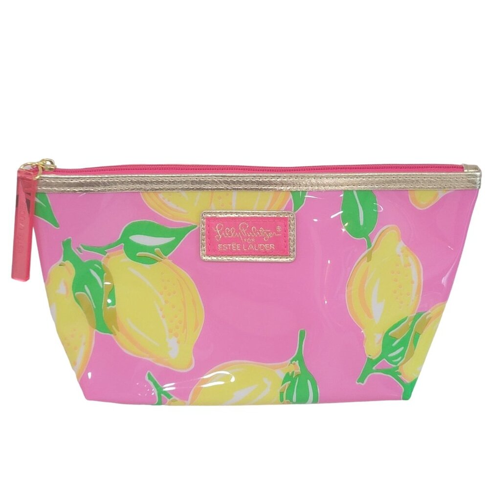 Lilly Pulitzer For Estée Lauder Lemon Print Pink Cosmetic Bag beach makeup nwot